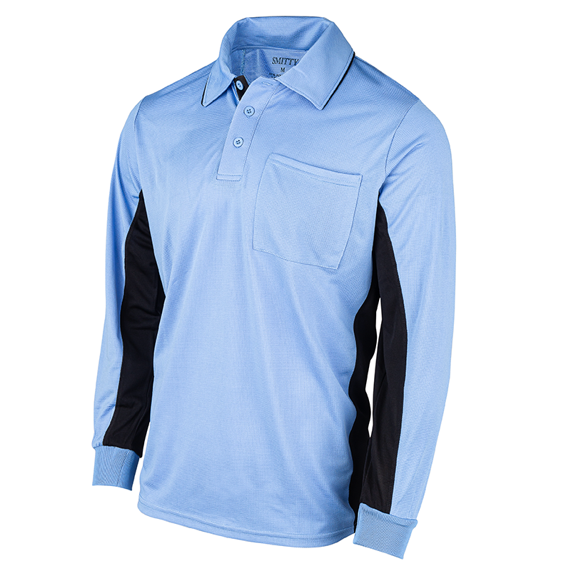 Officials Depot (Long Sleeve) Current Major League Replica Umpire Shirt - Sky Blue with Black - Long Sleeve Medium