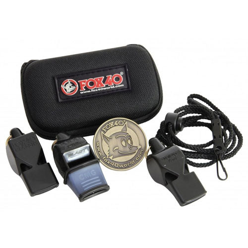 Fox 40 Three Pack Whistle Kit with Lanyard, Flipping Coin and Case